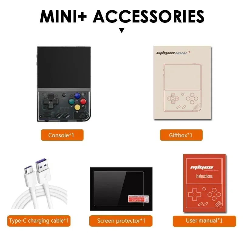 Color: Gold, Bundle: Bundle 2 - MIYOO Mini Plus Portable Retro Handheld Game Console V2 Mini+ IPS Screen Classic Video Game Console Linux System Children's Gift