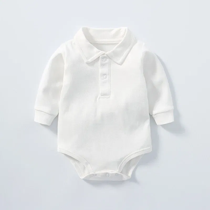 Color: WHITE, Kid Size: 24M - New Arrived Cotton Winter Autumn Baby Romper Baby Bodysuits Long Sleeve Polo Romper for Baby Girls Boys