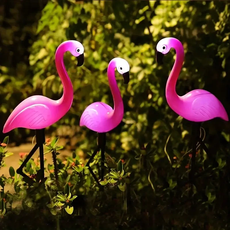 3pcs Solar Flamingo Garden Lights - Pink LED Stake Lights for Garden, Lawn, Patio & Pathways