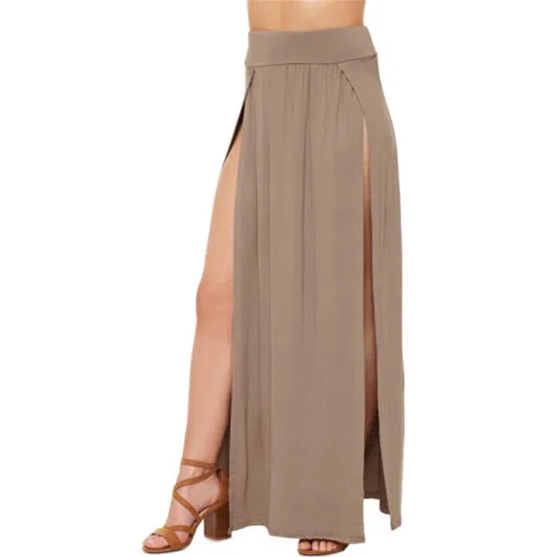 Color: black, Size: One Size - New Arrival High Waisted Sexy Womens Double Slits Summer Solid Long Maxi Skirt Wholesale 51 Valentine's Day Gifts