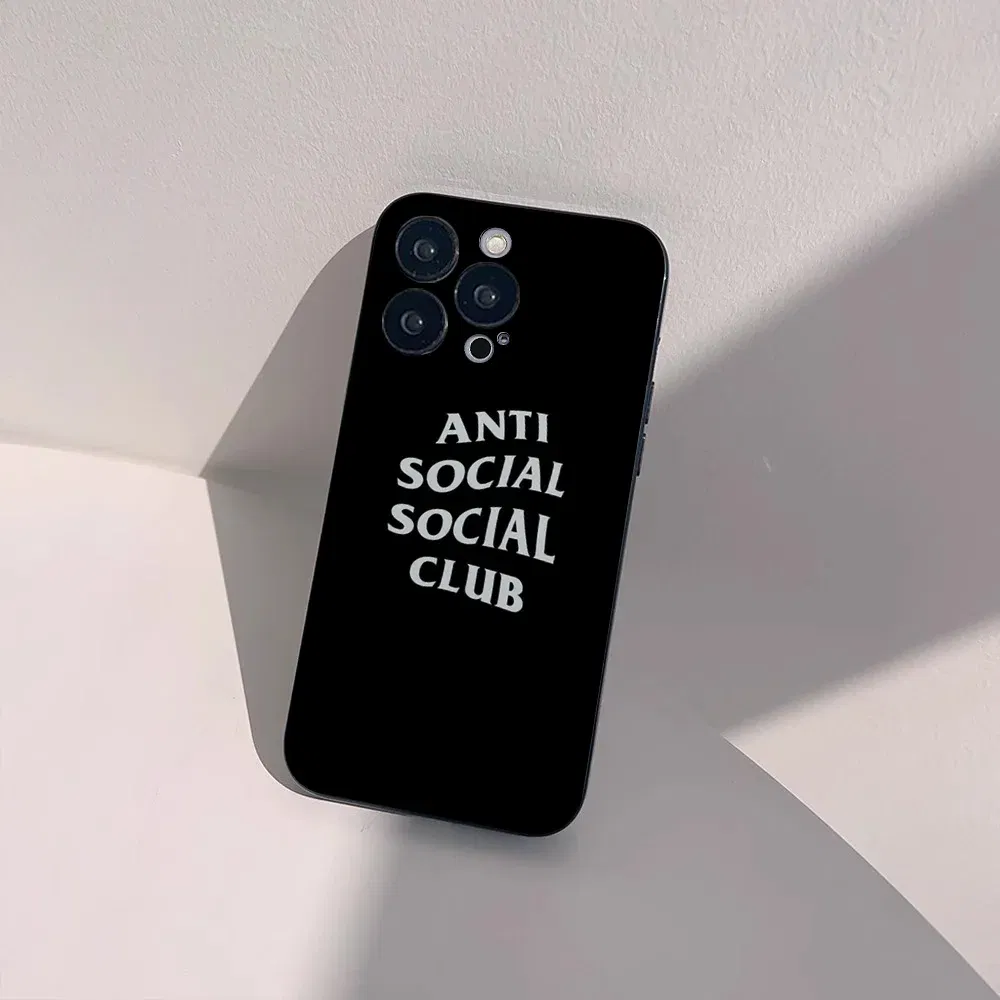 Color: SKY BLUE, Material: Silicon - Anti Social Social Club Phone Case For IPhone 16 15 14 13 Pro Max 11 12 Mini X Xs XR Se 2022 Black Silicone Cover