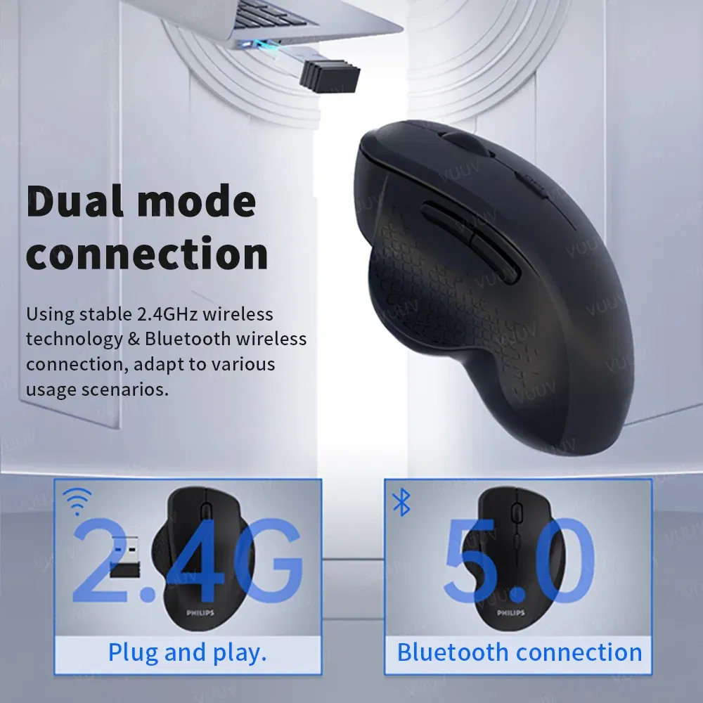 Color: Black - Ergonomic Rechargeable Wireless Bluetooth Mouse for PC Computer Laptop Macbook 1600DPI Dual Mode Mouse for IOS Android Tablet