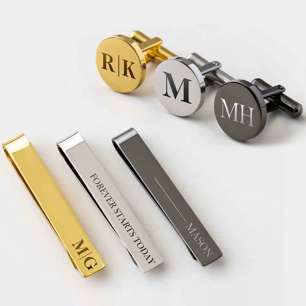 Color: Deep Sapphire, Size: M - Custom Metal Cufflinks Tie Clip & Rectangle Gift Box Engraved Gift for Dad and Groomsmen Personalized Best Man Cufflinks Set