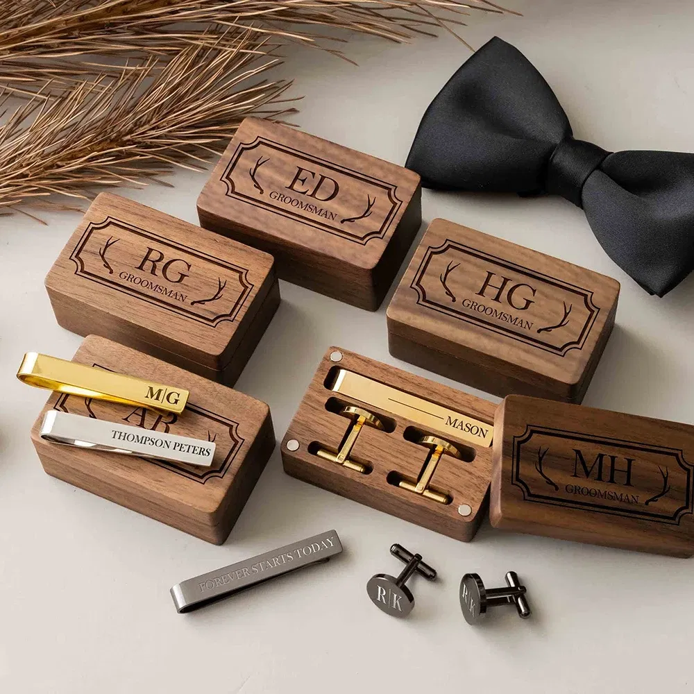 Color: Deep Sapphire, Size: M - Custom Metal Cufflinks Tie Clip & Rectangle Gift Box Engraved Gift for Dad and Groomsmen Personalized Best Man Cufflinks Set