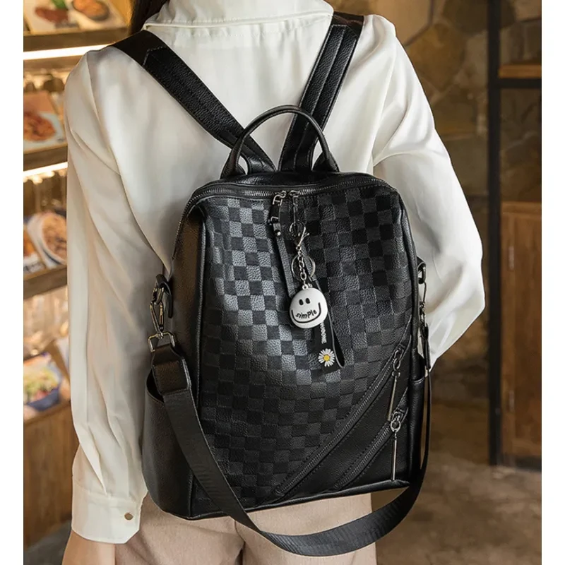 Checkerboard Backpack Casual Shoulder Bag For Women