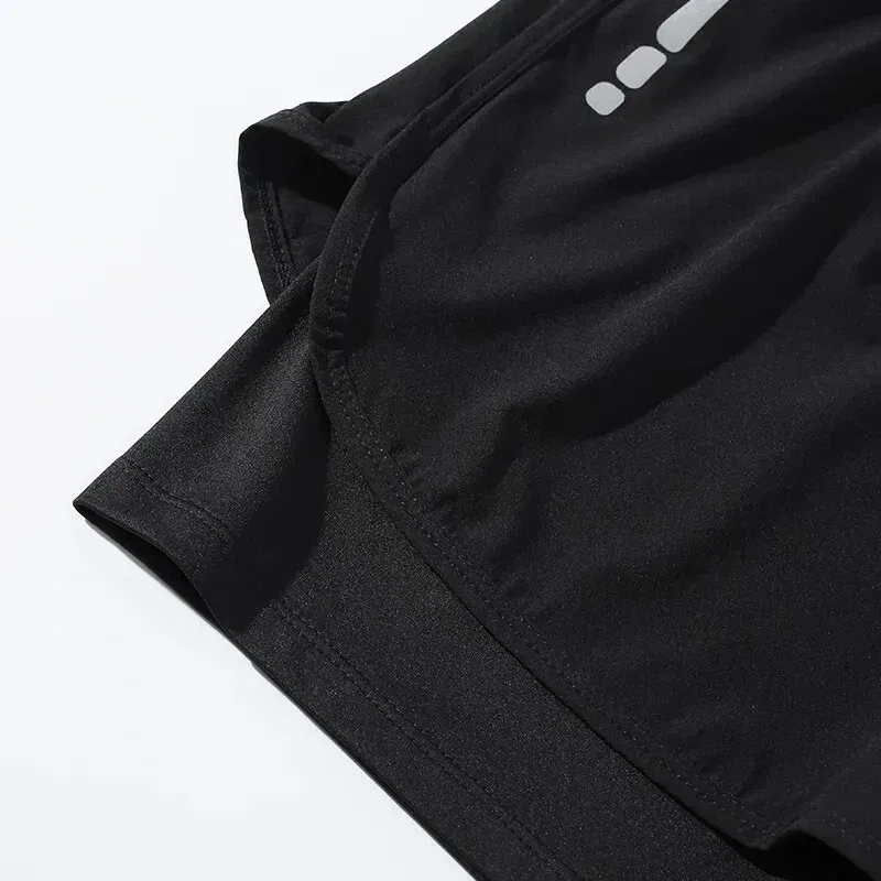 Size: 4XL, Color: Black - Summer High Quality Sports Double-layer Breathable Men's Running Fitness Belt Lined With Non-slip Loose Swimming Trunks