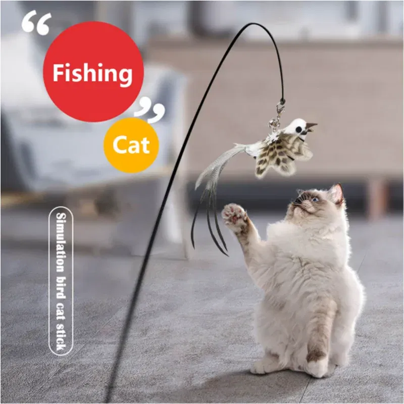 Color: Black, Ships From: CHINA - Simulation Bird Interactive Funny Cat Stick Toy Furry Feather Bird With Bell Sucker Cat Stick Toy Kitten Playing Pet Accessories