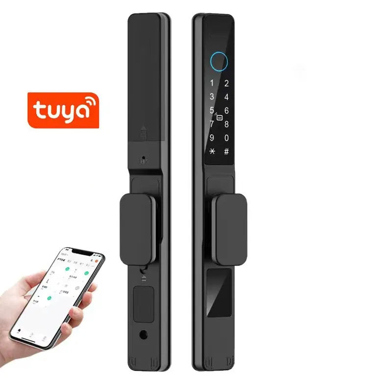 Color: CRIMSON, Ships From: CHINA - Tuya Smartlife WiFi Remote Control Waterproof Smart Lock Sliding Aluminum Door Digital Password Card Fingerprint Electronic Lock