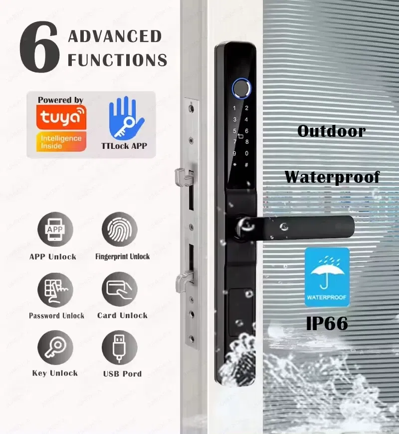 Color: CRIMSON, Ships From: CHINA - Tuya Smartlife WiFi Remote Control Waterproof Smart Lock Sliding Aluminum Door Digital Password Card Fingerprint Electronic Lock