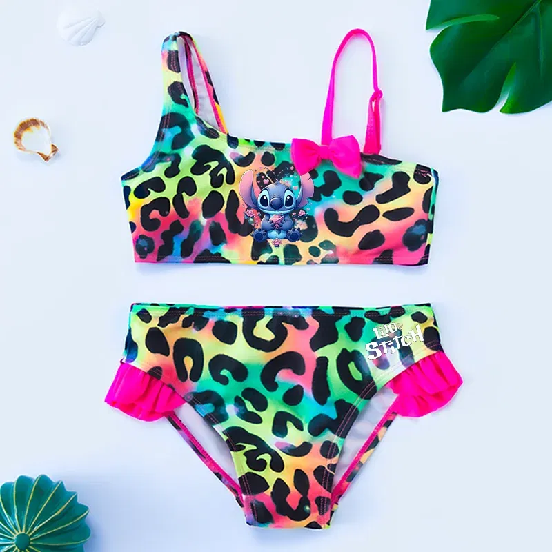 Color: PURPLE, Size: XXS - Lilo Stitch Gilrs Bow Bikini Set Trendy Two-Piece Swimsuits for Summer Stylish Beachwear Pool Fashion Bathing Suits 3-12Y