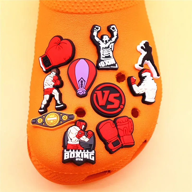 Color: Orange, Ships From: CHINA - 1Pcs Boxing Champion Style Sandals Shoe Charms Accessories PVC MMA VS One Clogs Pins Badges Shoe Clips Buckle Fit Kids