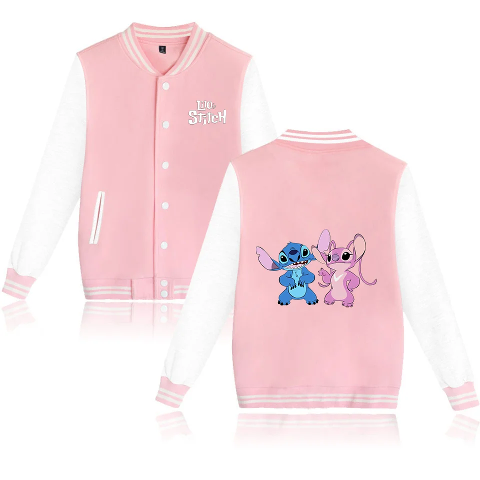 Color: WHITE, Size: 4XL - Lilo Stitch Baseball Jacket Men Women Hip Hop Harajuku Jackets Streetwear Kids Boys Girls Loose College Coats