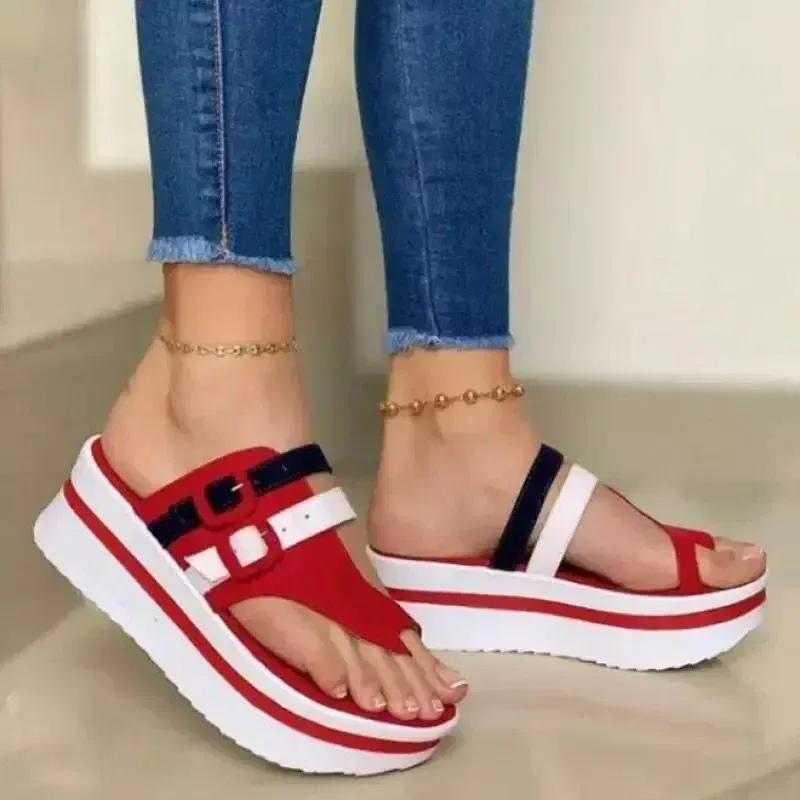Color: Red, Shoe Size: 40 - 2024 summer new pointed sponge cake and pointed sandals women's round toe women slippers sandal luxury sandals