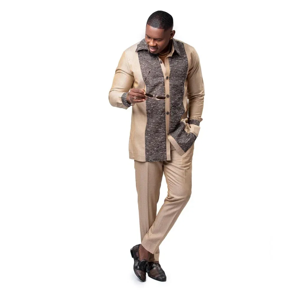 Color: Red, Size: M - 2025 new traditional men's suit luxury gentleman's shirt suit casual travel banquet men's two-piece set fashionable men's suit