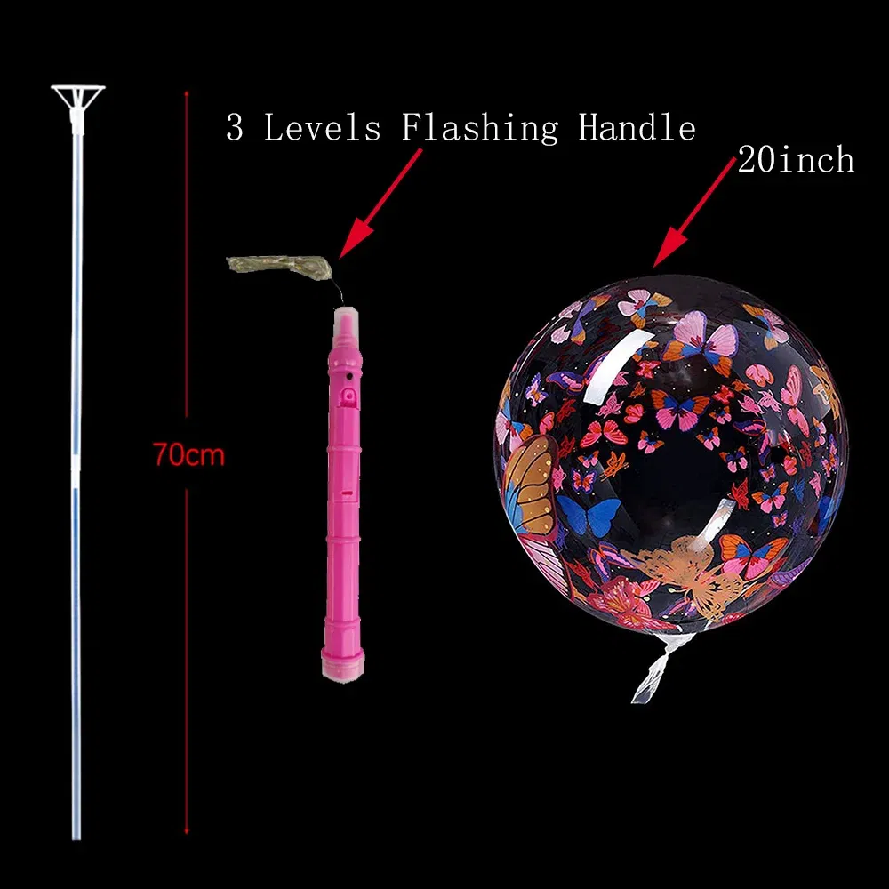 Color: ROSE RED, Ballon Size: 10inch, Shape: Number - 1/5/10/20/30pcs LED Light Up BoBo Balloons Colorful 3 Levels Flashing Handle 20 Inches Bubble Balloon 70cm Stick