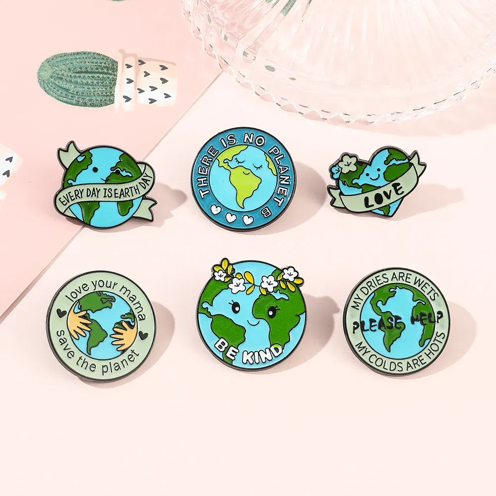 Metal color: Gold-color, Ships From: CHINA - Protect Your Home Enamel Pins "Save The Planet" Sign Green Wreath Home Brooch Protect Ecology Environment Accessories Badge