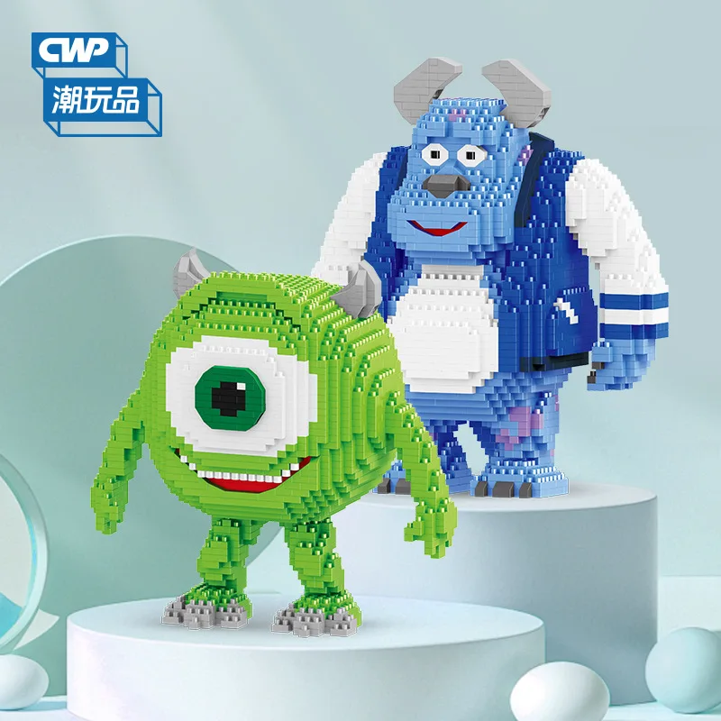 Color: green, Size: M - Monster University Micro Building Blocks James Mike Model Anime Diamond Mini Brick Figure Toy For Christmas Gift