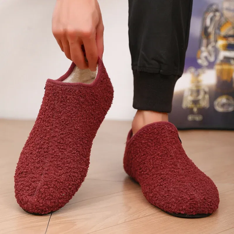 Color: Blue, Shoe Size: 39, Ships From: CHINA - Winter Fashion Men Slippers Plush Male Home Cotton Shoes Warm Anti-slip Men's Casual Shoes Flexible Solid Flats 39-47 Slip On