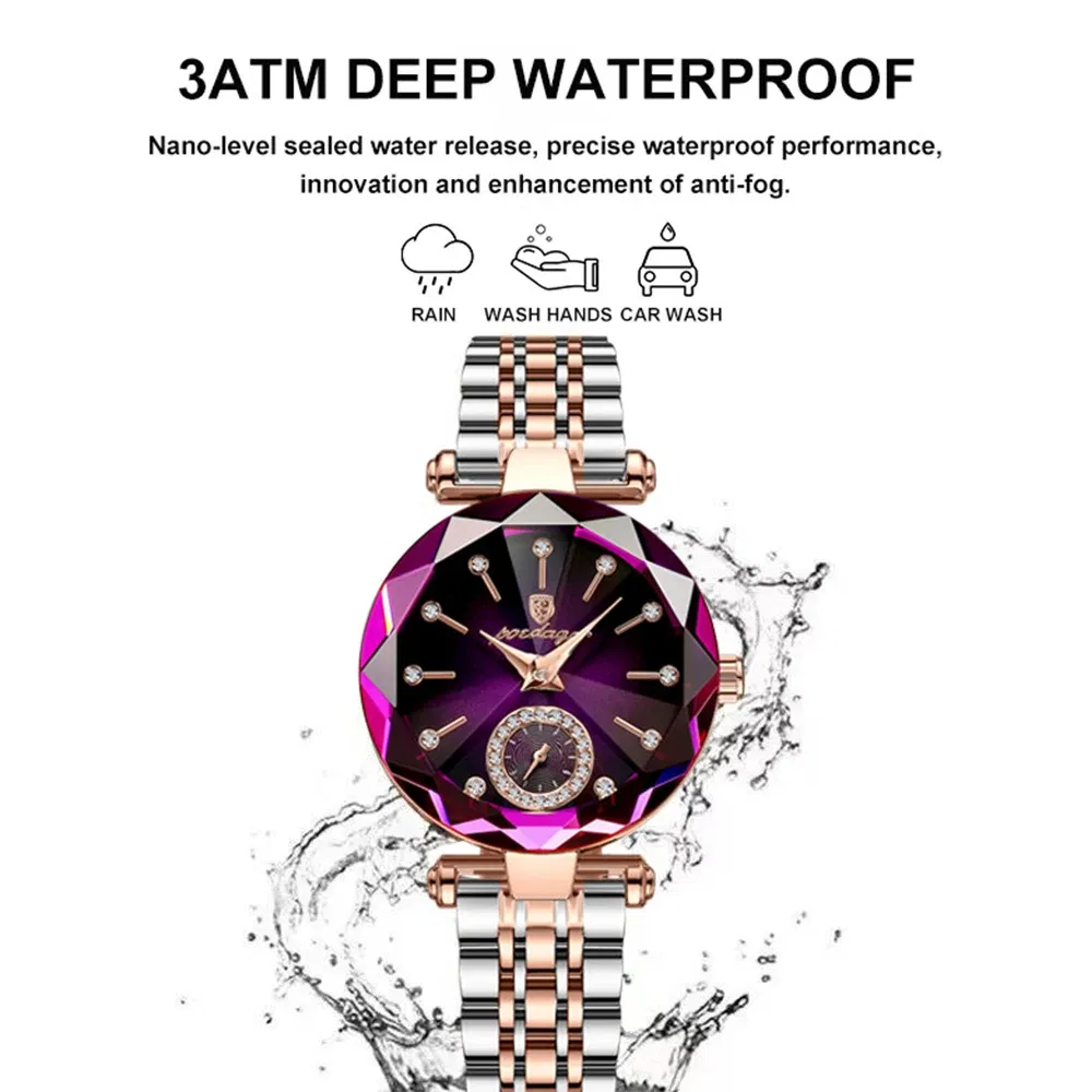Color: Coffee - POEDAGAR Luxury Woman Wristwatch Elegant Waterproof Stainless Steel Watch for Ladies Dress Diamond Quartz Women's Watches Reloj