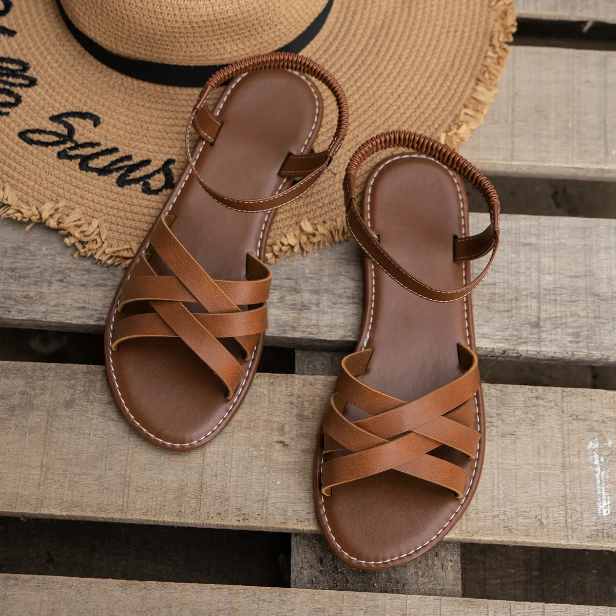 Color: Blue, Shoe Size: 41 - Shoes for Women 2024 Summer New Women Flat Sandals Bottom Roman Strap Sandals with Non Slip Rubber Soles Ladies Daily Sandalia