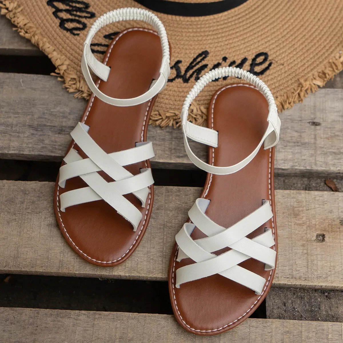Color: Blue, Shoe Size: 41 - Shoes for Women 2024 Summer New Women Flat Sandals Bottom Roman Strap Sandals with Non Slip Rubber Soles Ladies Daily Sandalia