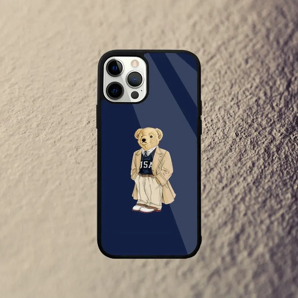 Color: Blue, Material: PU - Baron F-Filou Bear Fashion Phone Case For iPhone 15,14,13,12,11,Plus,Pro,Max Mini Magsafe Magnetic Wireless Charging