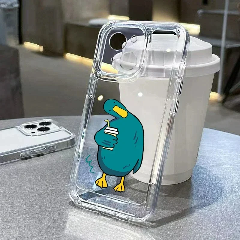Color: Purple Pink, Compatibility by Model: iPhone 15 - Cute Duck Phone Case For iPhone 16 15 14 13 12 11 Pro Max XS X XR 7 8 Plus Mini SE 2020 2022 Mobile Funda Transparent