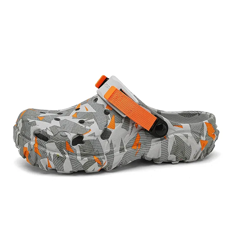 Color: PURPLE, Shoe Size: 44 - Men Summer Slippers Thick Sole Mens Clogs Sandals Hollow Breathable Flip Flops Sandals Shoes Fashion Beach Slippers