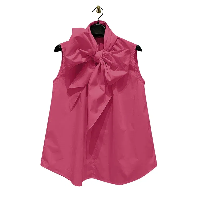 Color: Rose Red, Size: M - ZANZEA Women Fashion Bow Tie Neck Tank Tops 2024 Summer Casual Solid Sleeveless Blusas Mujer Elegant Korean Style Shirts Blouses