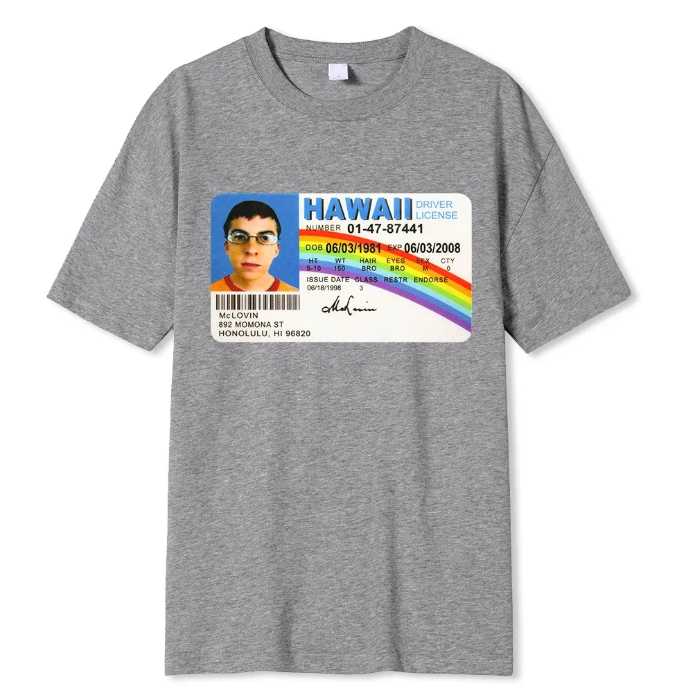 Color: Dark Grey, Size: XXXL - Homme t Shirt Summer Men t-Shirt Mclovin Id Card Superbad Geek Mens Cotton t-Shirt Unisex t-Shirt Teenagers Cool Soft Clothing