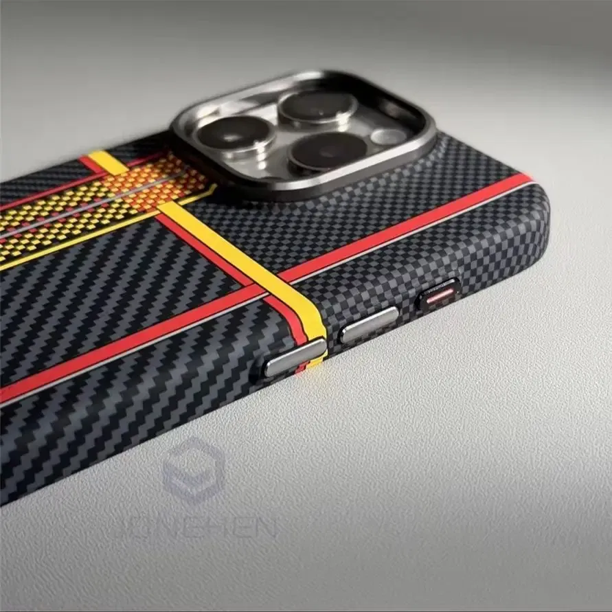Color: Dark Grey, Material: PP - Luxury Alloy Lens Personalized Pixel 3D Relief Carbon Fibre Pattern Case For iPhone 13 14 15 16 Pro Max Slim Cover For Magsafe