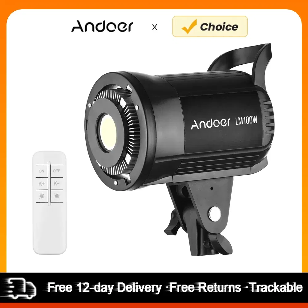 Plug Type: EU - Andoer 100W Studio LED Video Light 5600K Dimmable Bowens Mount Continuous Light with Remote Control for Video Live Streaming