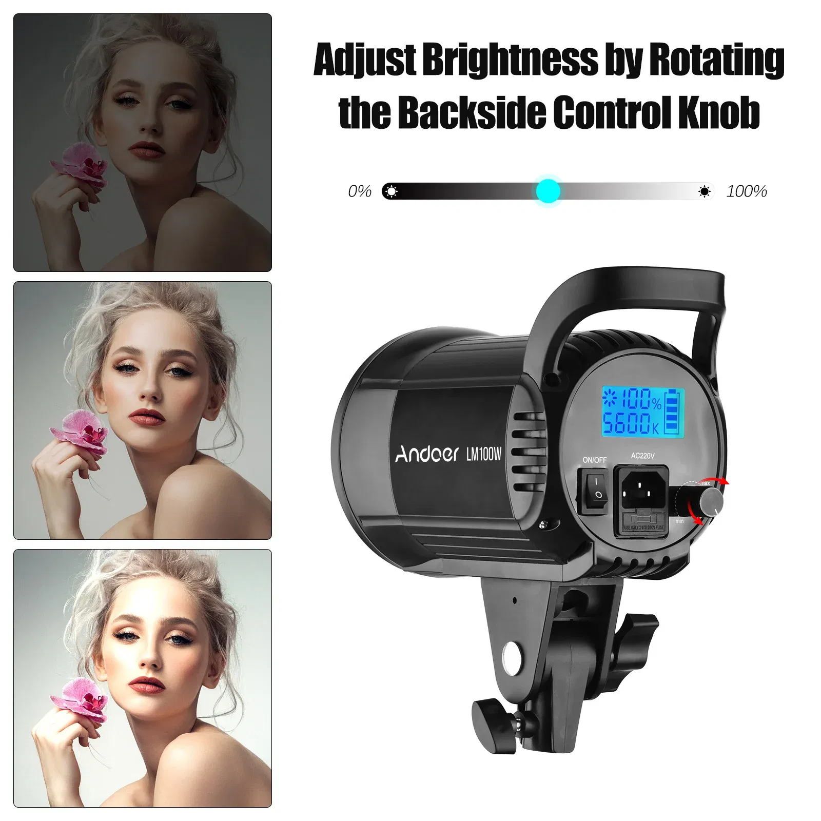 Plug Type: EU - Andoer 100W Studio LED Video Light 5600K Dimmable Bowens Mount Continuous Light with Remote Control for Video Live Streaming