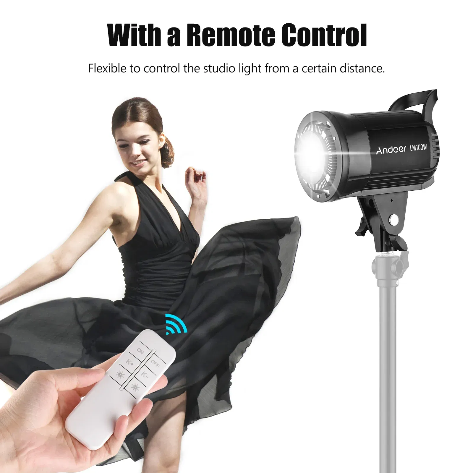 Plug Type: EU - Andoer 100W Studio LED Video Light 5600K Dimmable Bowens Mount Continuous Light with Remote Control for Video Live Streaming