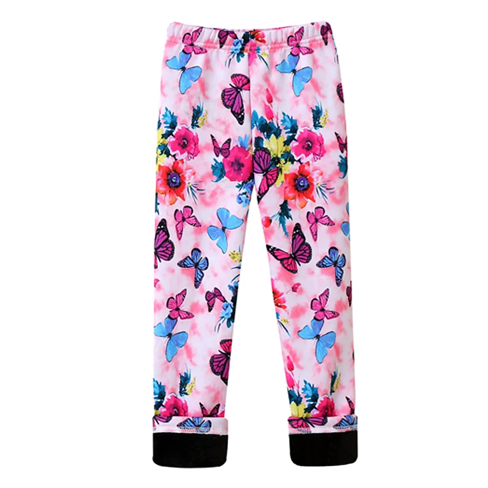 Color: Gold, Size: 128 - Girls Warm Plush Long Pants for Autumn Spring Cartoon Butterfly Striped Soft Cozy Leggings Fleece-Lined Bottoms Kids Casual Wear