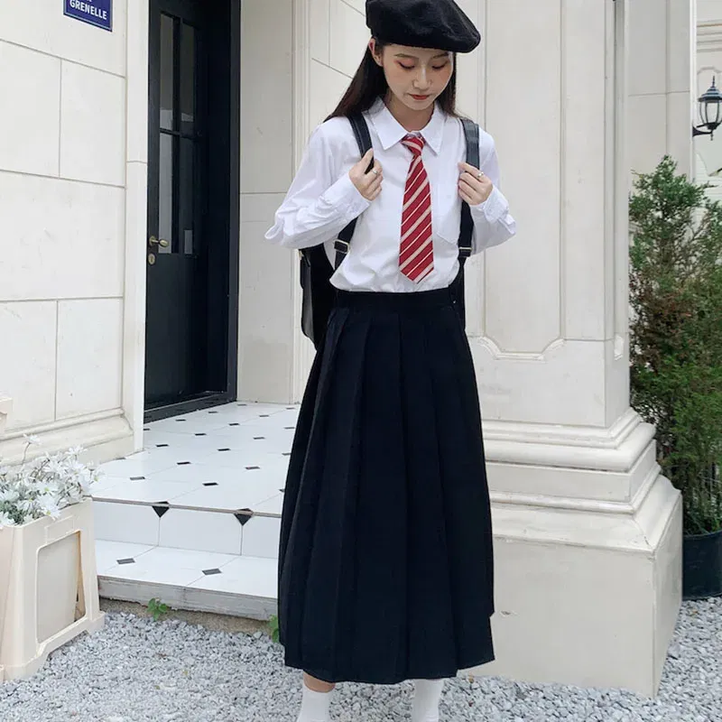 Color: WHITE, Size: XXL - MEXZT Japanese Women Solid White Shirts Spring Jk Preppy Style Long Sleeve Student Blouse Fashion Button Female Pocket Tops New