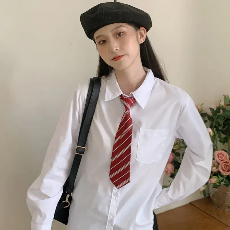 Color: WHITE, Size: XXL - MEXZT Japanese Women Solid White Shirts Spring Jk Preppy Style Long Sleeve Student Blouse Fashion Button Female Pocket Tops New