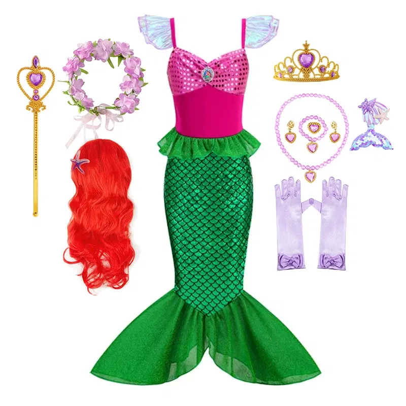 Color: Blue, Kid Size: 12 - Disney Little Mermaid Ariel Costumes for Girls Princess Dress Cosplay Halloween Carnival Kids Birthday Party Dress Up Clothing