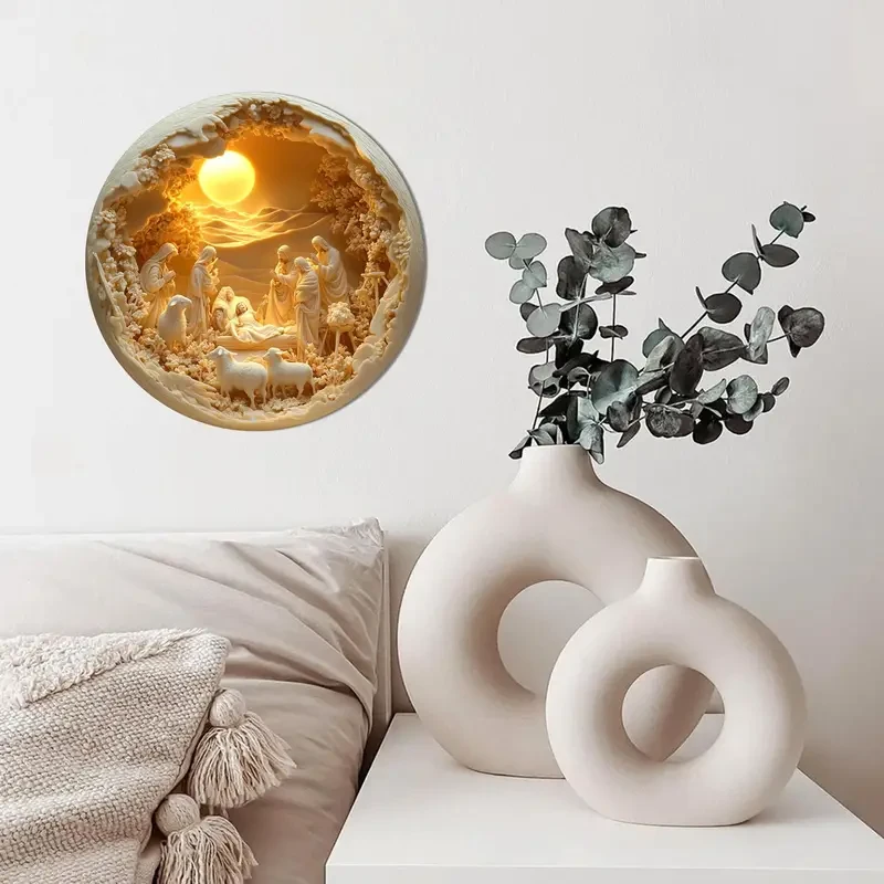 1pc Classic Nativity of Jesus Scene Aluminum Wall Art Sign 20.32x20.32cm