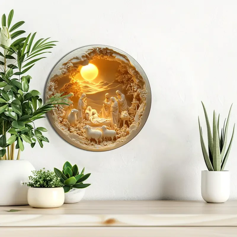 1pc Classic Nativity of Jesus Scene Aluminum Wall Art Sign 20.32x20.32cm