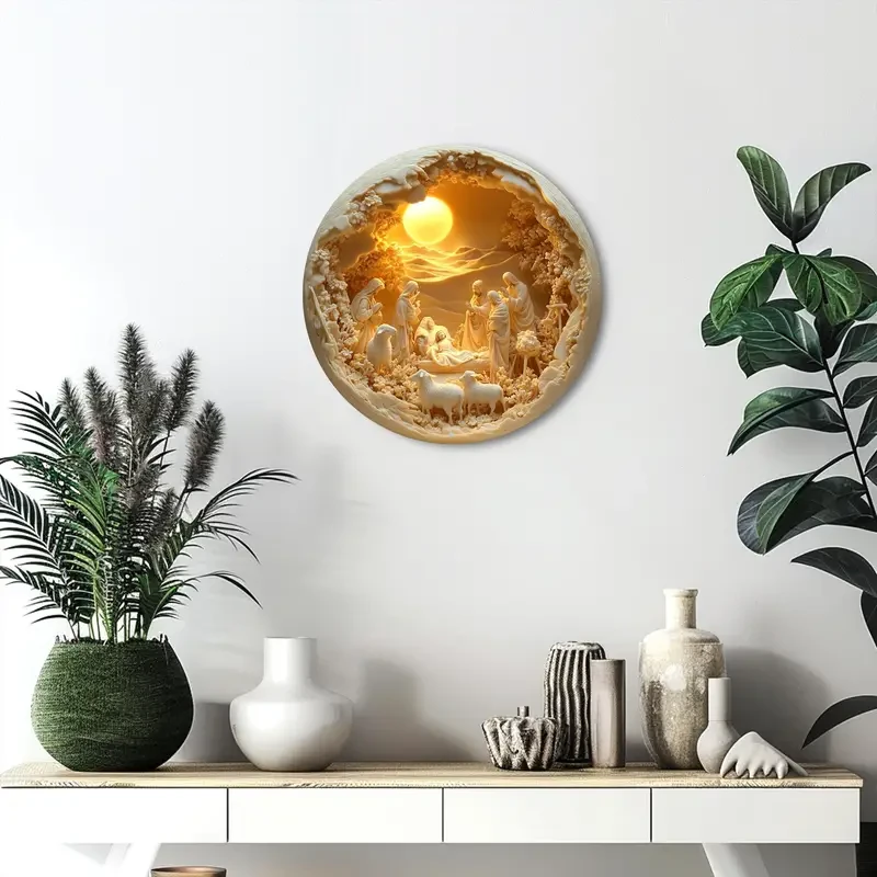 1pc Classic Nativity of Jesus Scene Aluminum Wall Art Sign 20.32x20.32cm