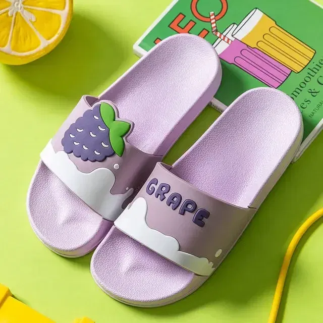 Color: Blue, Shoe Size: 4 - New Shoes for Women PVC Slippers Fashions Cartoon Fruit Sandals Flip Flops Summer Casual Beach Home Bath Thick Non-Slip Slippe