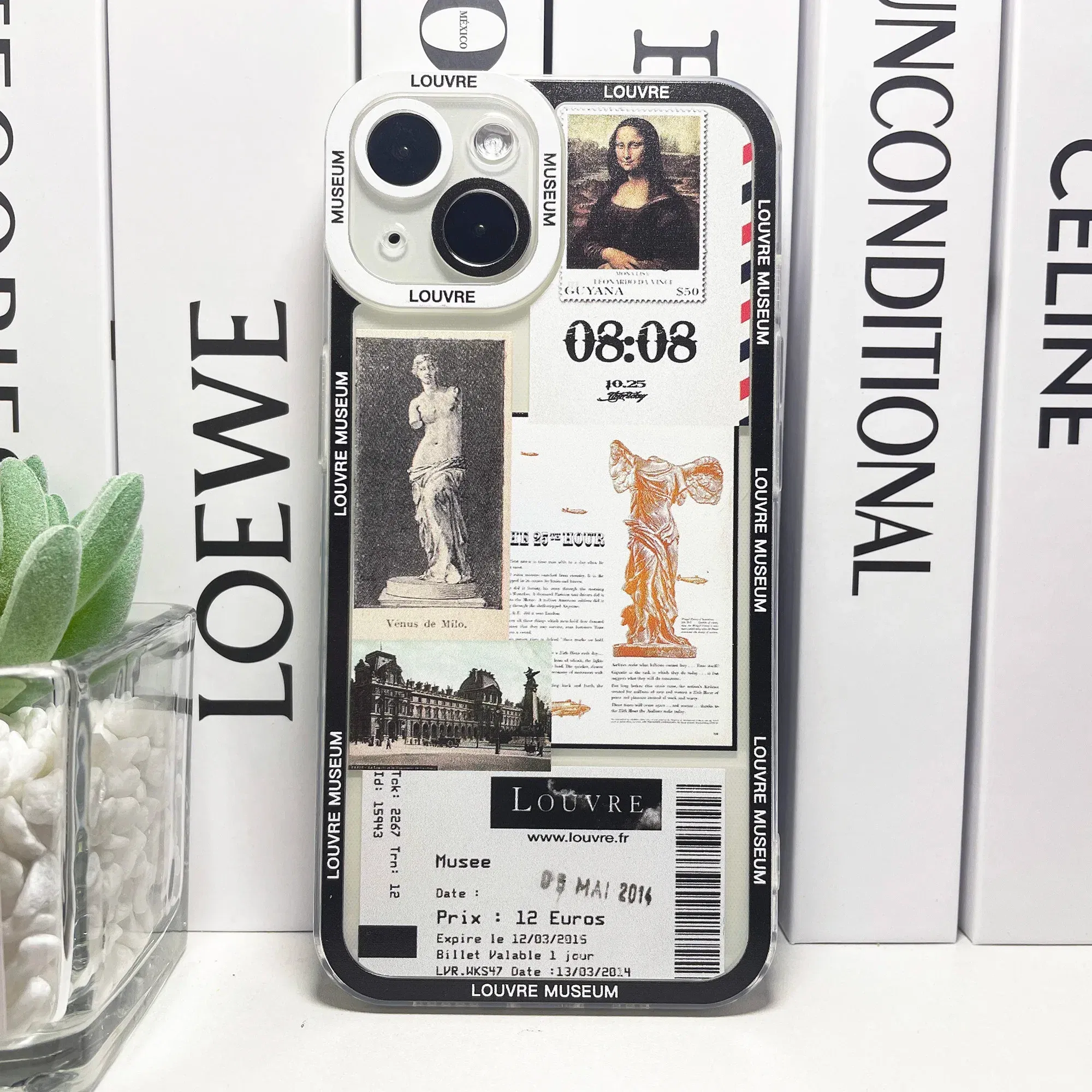 Color: black, Material: Carbon Fiber - Van Gogh David Museum Tickets Stickers Collage Art Phone Case For iPhone 14 13 12 11 Pro Max Mini XS X XR SE 7 8 Plus Soft Cover