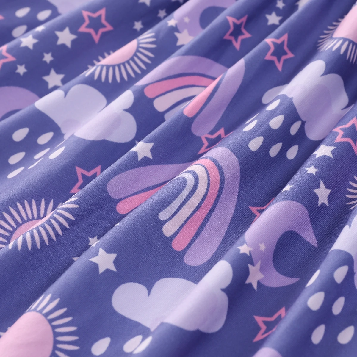 Color: PURPLE, Kid Size: 116 - Girls Cute Cartoon Rainbow Graphic Flutter Trim Sleeveless Dress For Summer Party Gift