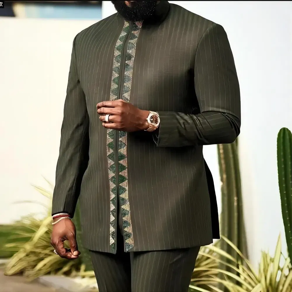 Color: Dark Grey, Size: M - 2024 New African Traditional Men's Set Elegant and Fashionable Men's Suit Casual Embroidery Two Piece Set Men's Suit Kaftan