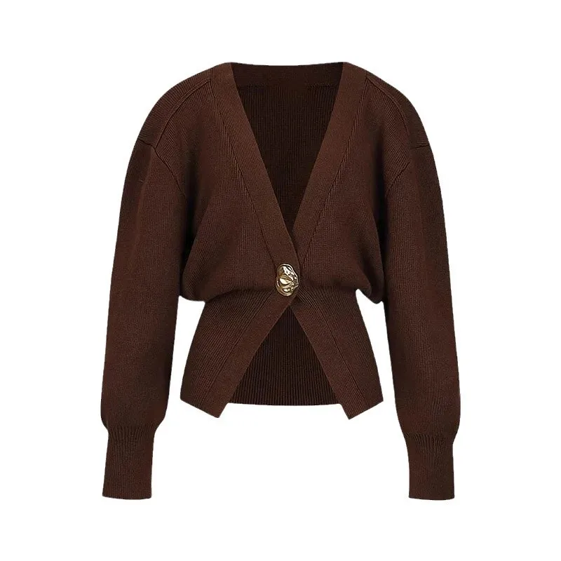 Color: SKY BLUE, Size: M - Women's Knitted Sweater with Elegant Temperament, Solid Color, Long Sleeved Buttons, Knitted Open