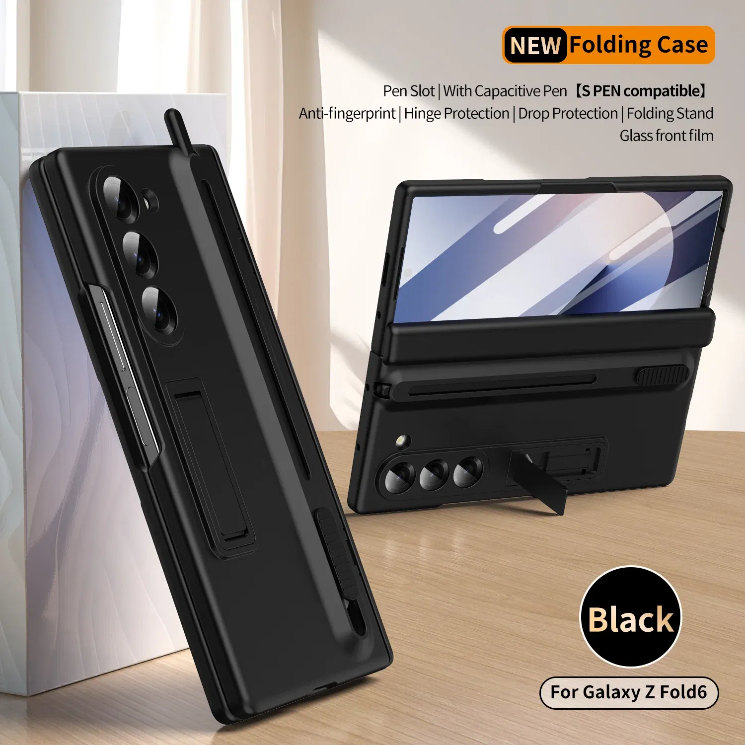 Color: milky, Material: Denim - Touch Pen Case For Samsung Galaxy Z Fold 6 5 4 3 Skin Friendly Folding Hinge with Elastic Wrist Band Screen Tempered Film Cover