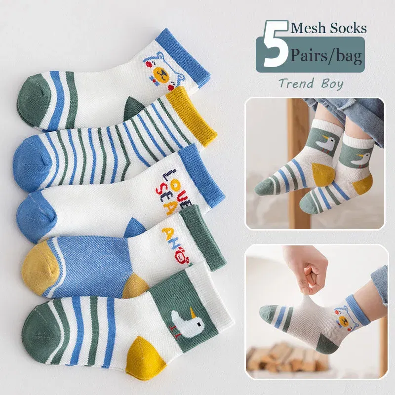 Color: Gold, Size: 2-3T - Baby Socks Summer Mesh Socks Childrens' Summer Socks Breathable Cotton Socks for Boys 5 Pairs/lot