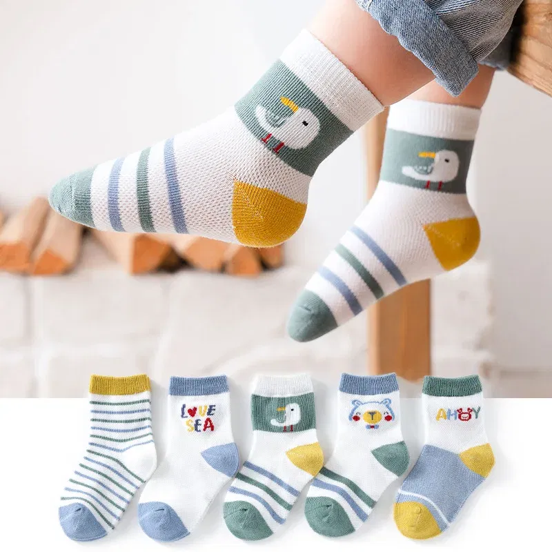 Color: Gold, Size: 2-3T - Baby Socks Summer Mesh Socks Childrens' Summer Socks Breathable Cotton Socks for Boys 5 Pairs/lot