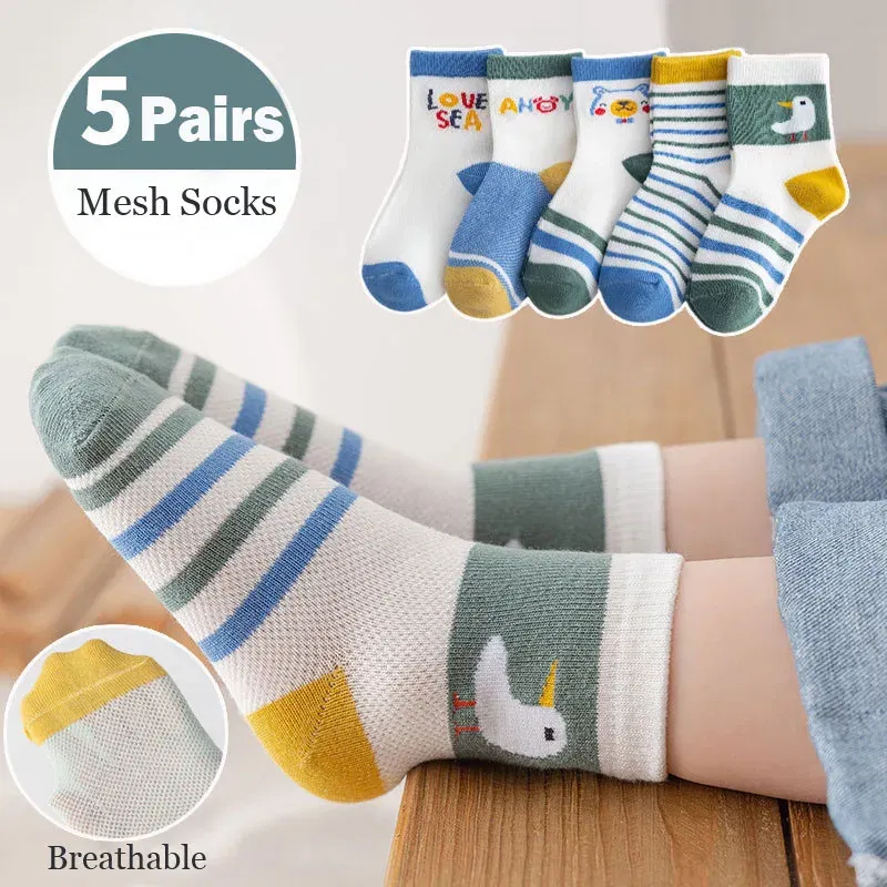 Color: Gold, Size: 2-3T - Baby Socks Summer Mesh Socks Childrens' Summer Socks Breathable Cotton Socks for Boys 5 Pairs/lot